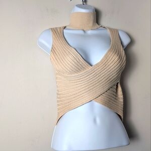 Superdown alora wrap top ribbed crop top turtle neck criss cross  sweater sz S